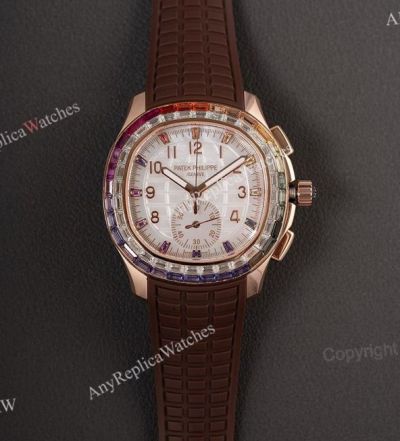 PPMF Patek Philippe Aquanaut Luce Dandong 4130 Movement 39.9mm Rainbow Diamond Bezel Dark Brown Band Watch